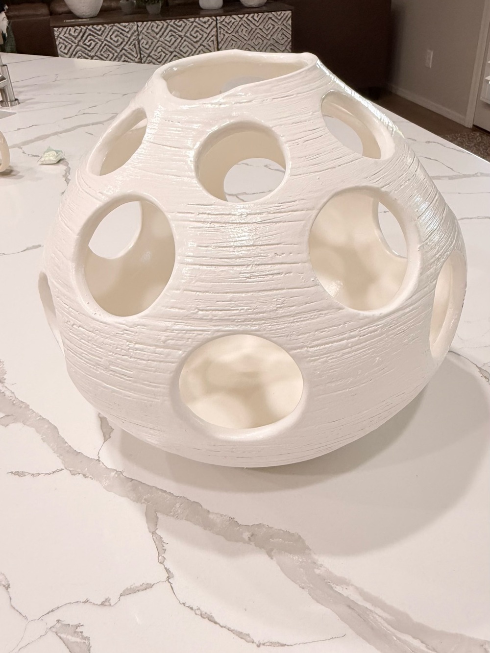 Portuguese Ceramic Cutout Decorative Sphere Vase White⁠ - Picture 5 of 5
